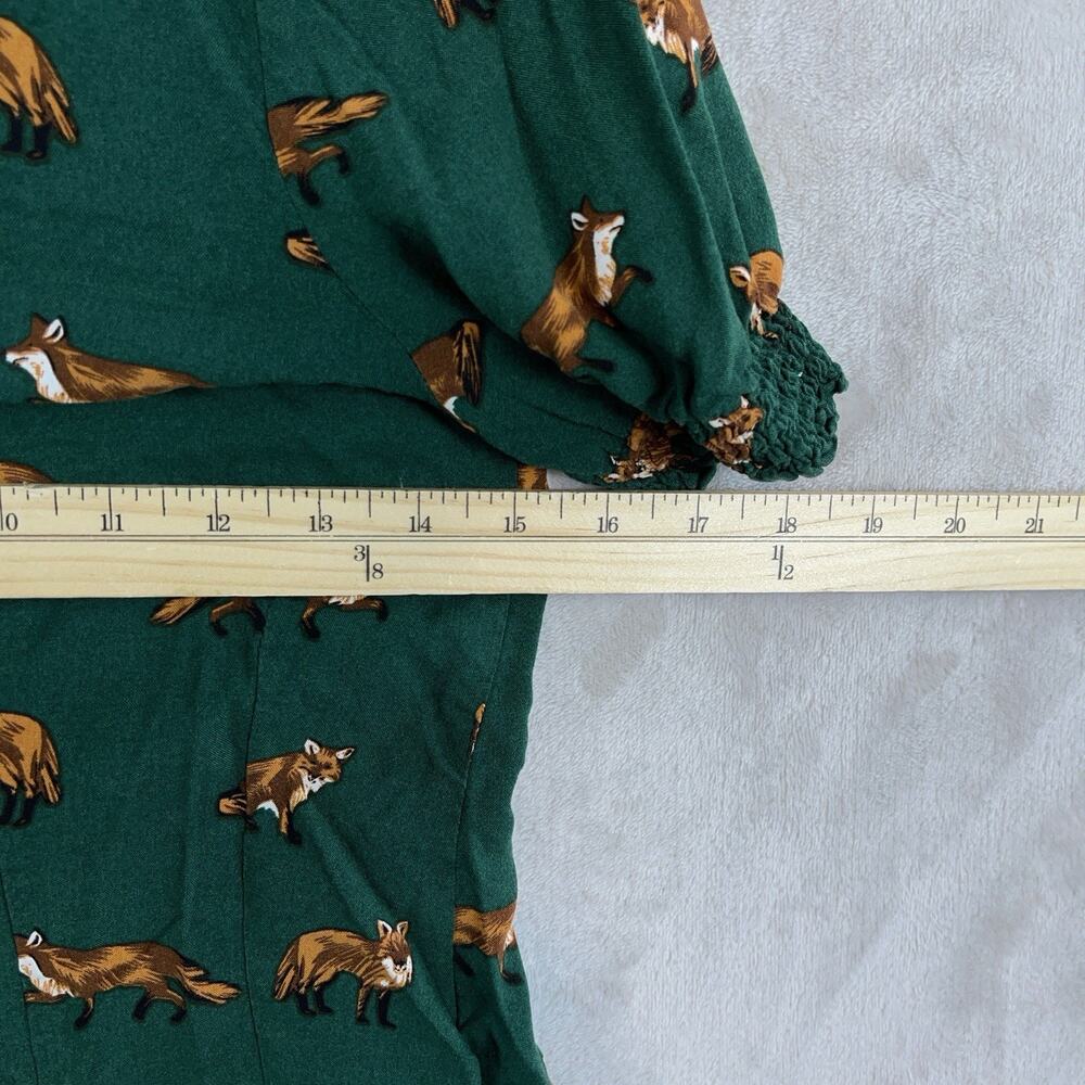 Hell Bunny Vixey Fox Blouse Forest Green Woodland Button Up Women's XS Twee - Picture 7 of 9
